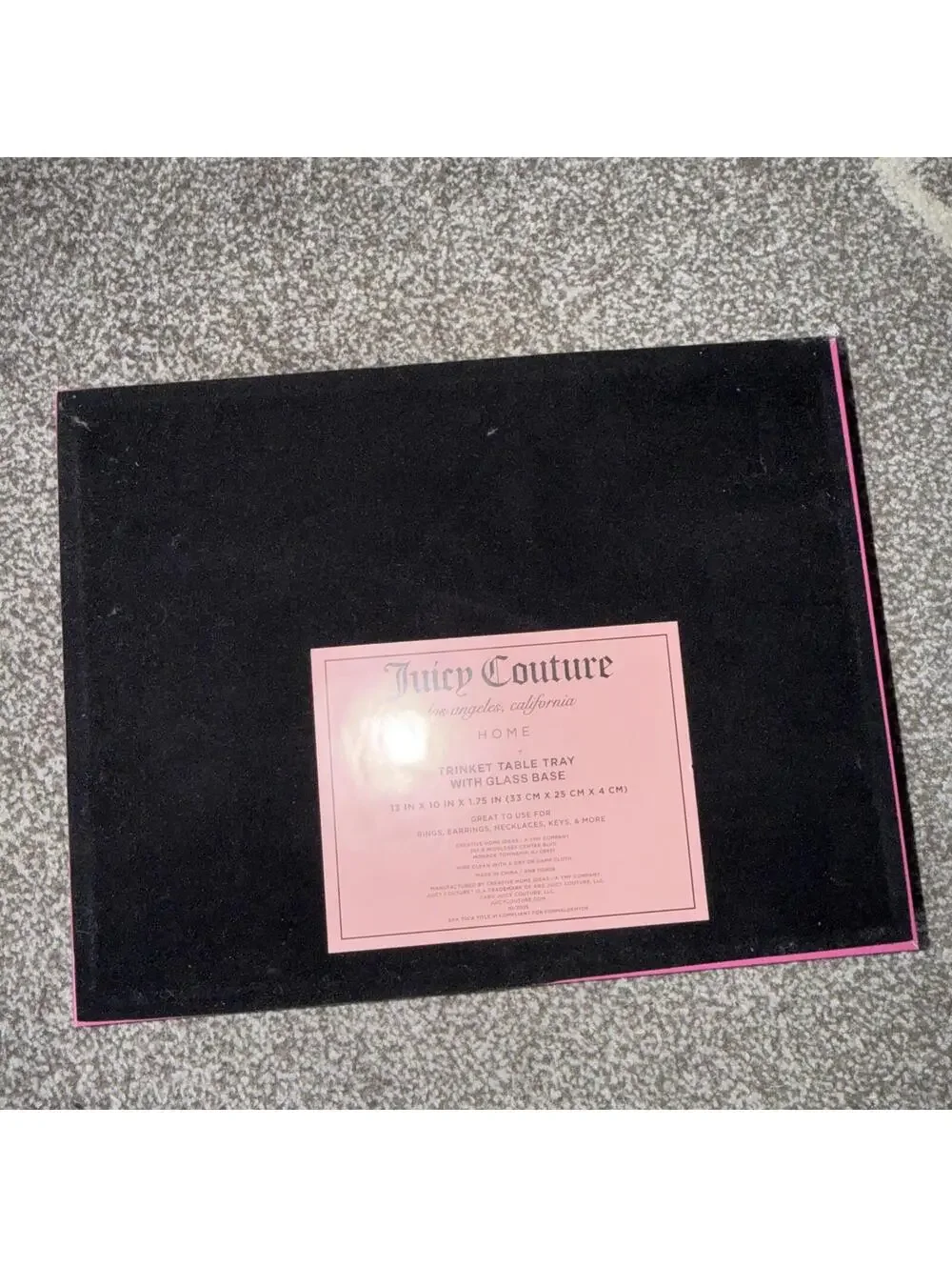 Juicy Couture Trinket Tray Hot Pink Glass Jewelry Vanity Decor 13x10